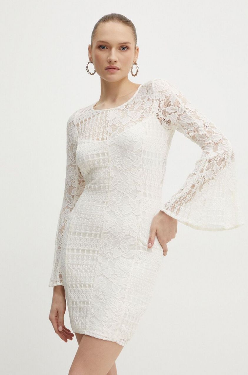 Šaty Guess NICKI béžová farba, mini, priliehavé, W4YK67 KBSV0