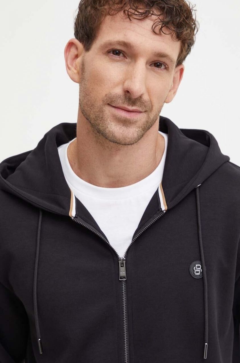 Mikina BOSS C-Spence 01 pánska, čierna farba, s kapucňou, jednofarebná, 50520303