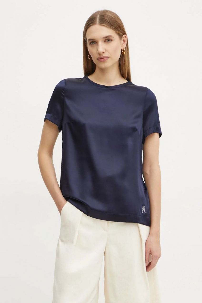 Hodvábna blúzka Marciano by Guess DENISE tmavomodrá farba, s nášivkou, 4YGH07 7117A