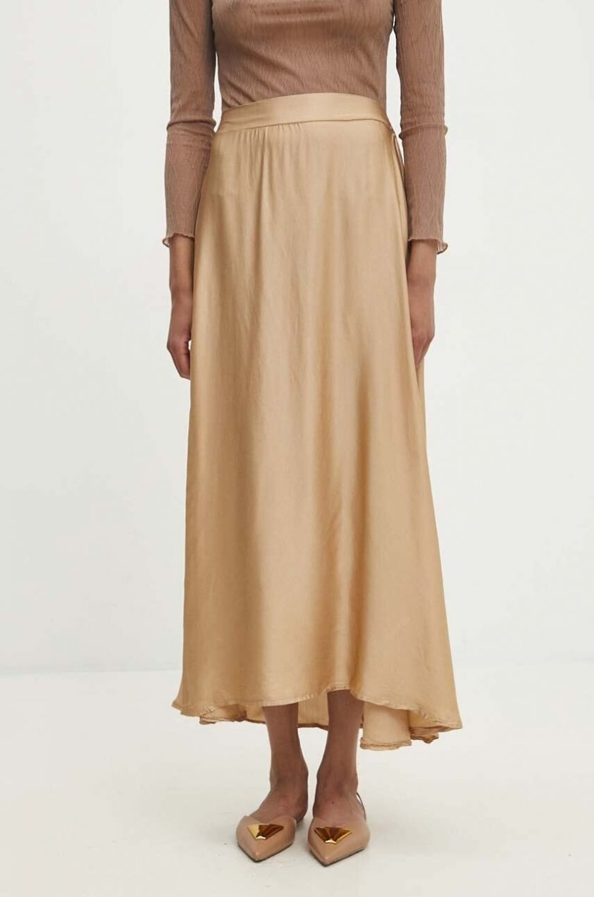 Sukňa Answear.LAB zlatá farba, maxi, áčkový strih