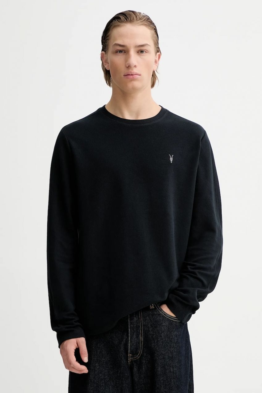 Bavlnené tričko s dlhým rukávom AllSaints ROWE béžová farba, jednofarebné, M027JB