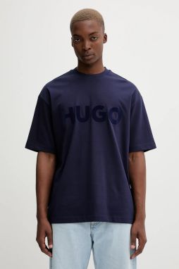 Bavlnené tričko HUGO Dinkee pánske, čierna farba, s potlačou, 50525765