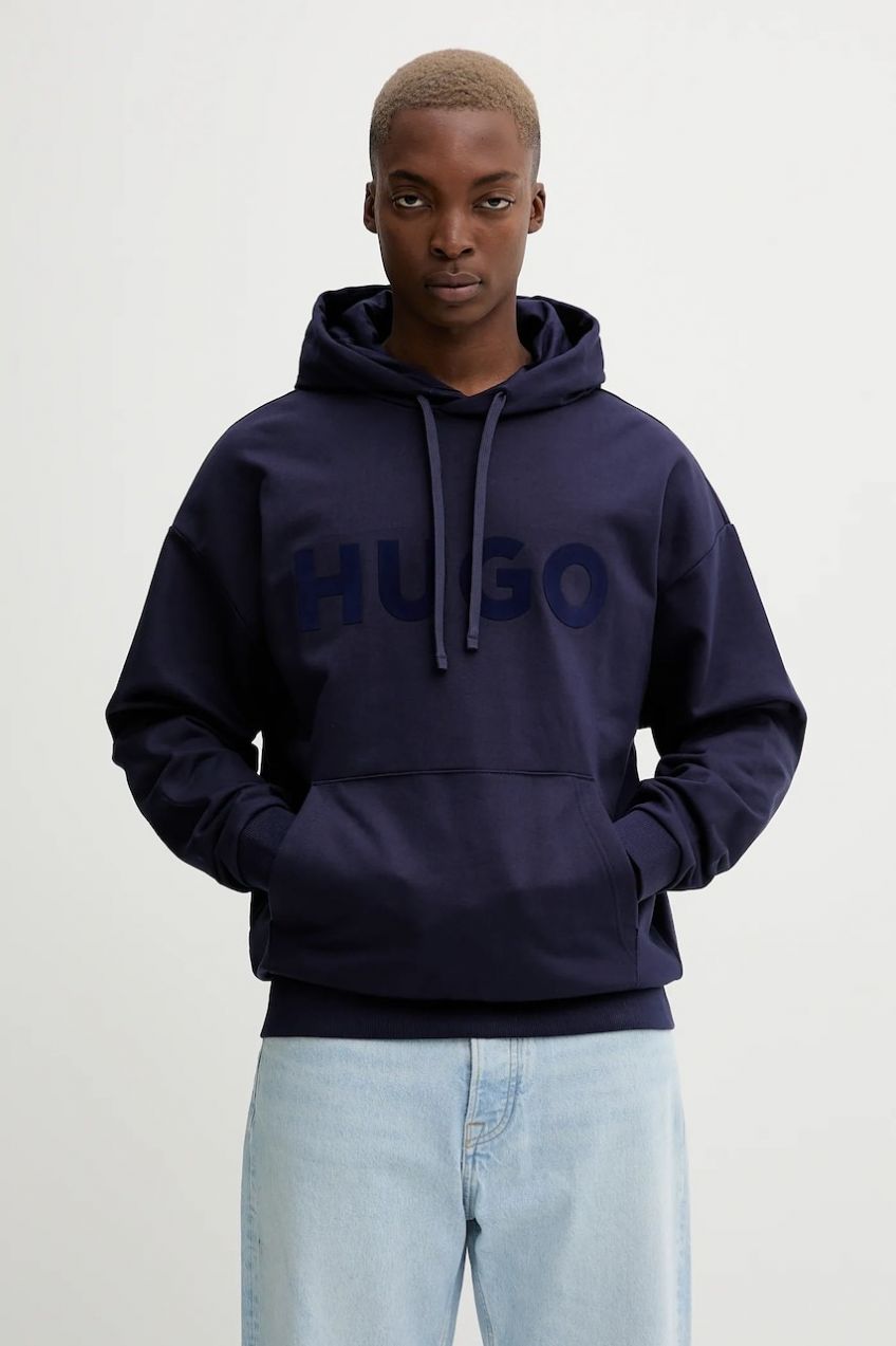 Bavlnená mikina HUGO Ditchle čierna farba, s kapucňou, s potlačou, 50529090