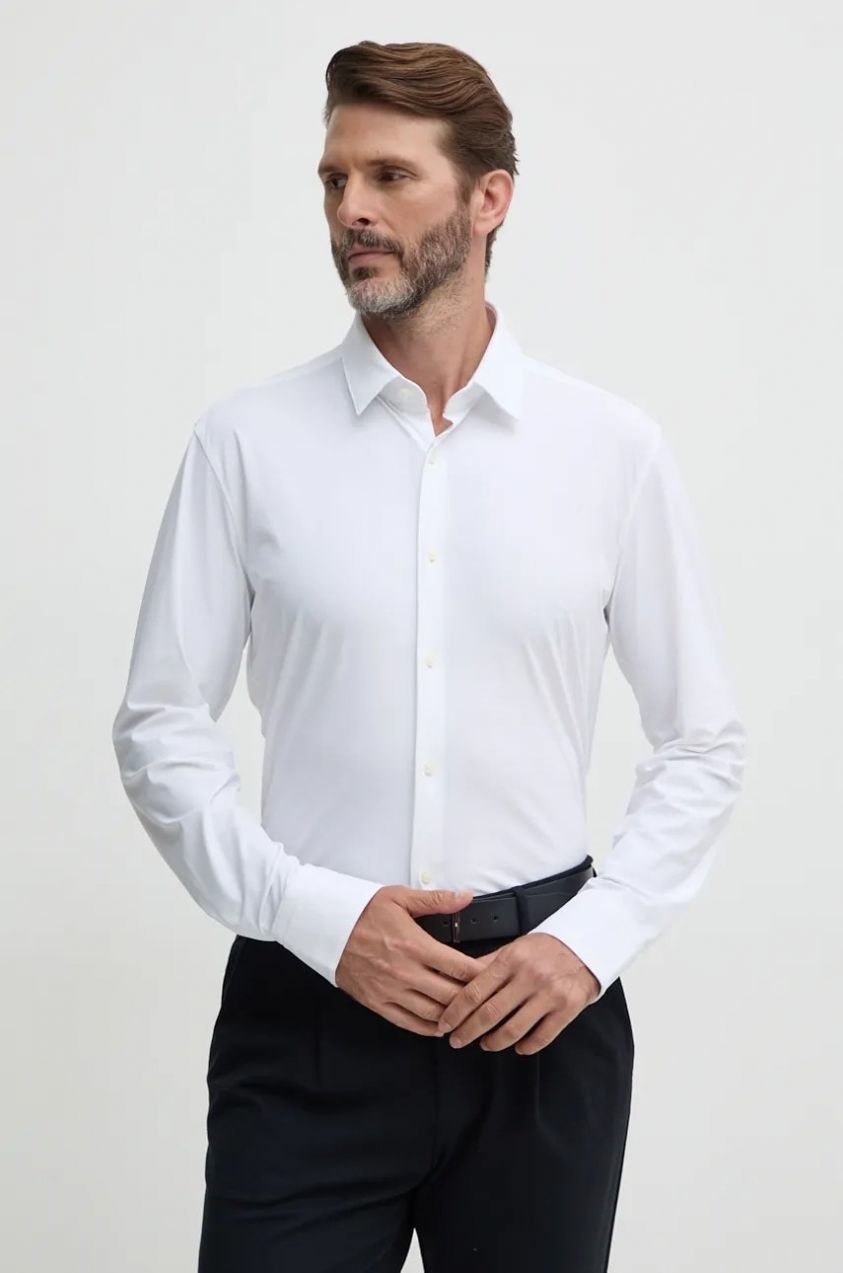 Košeľa BOSS P-HANK-s-kent-C1-222 pánska, biela farba, regular, s klasickým golierom, 50503554