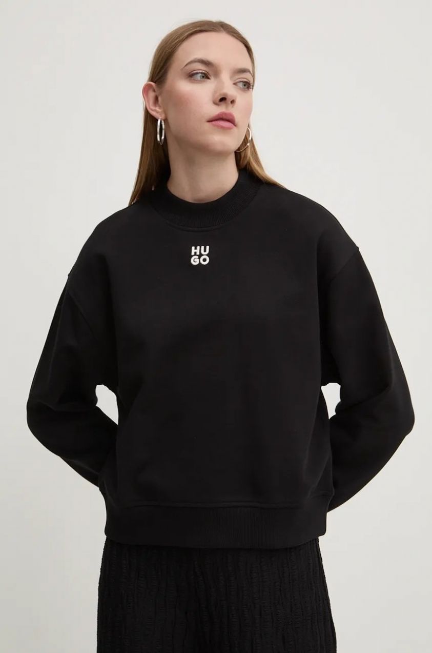 Bavlnená mikina HUGO Daxandria dámska, čierna farba, jednofarebná, 50527463