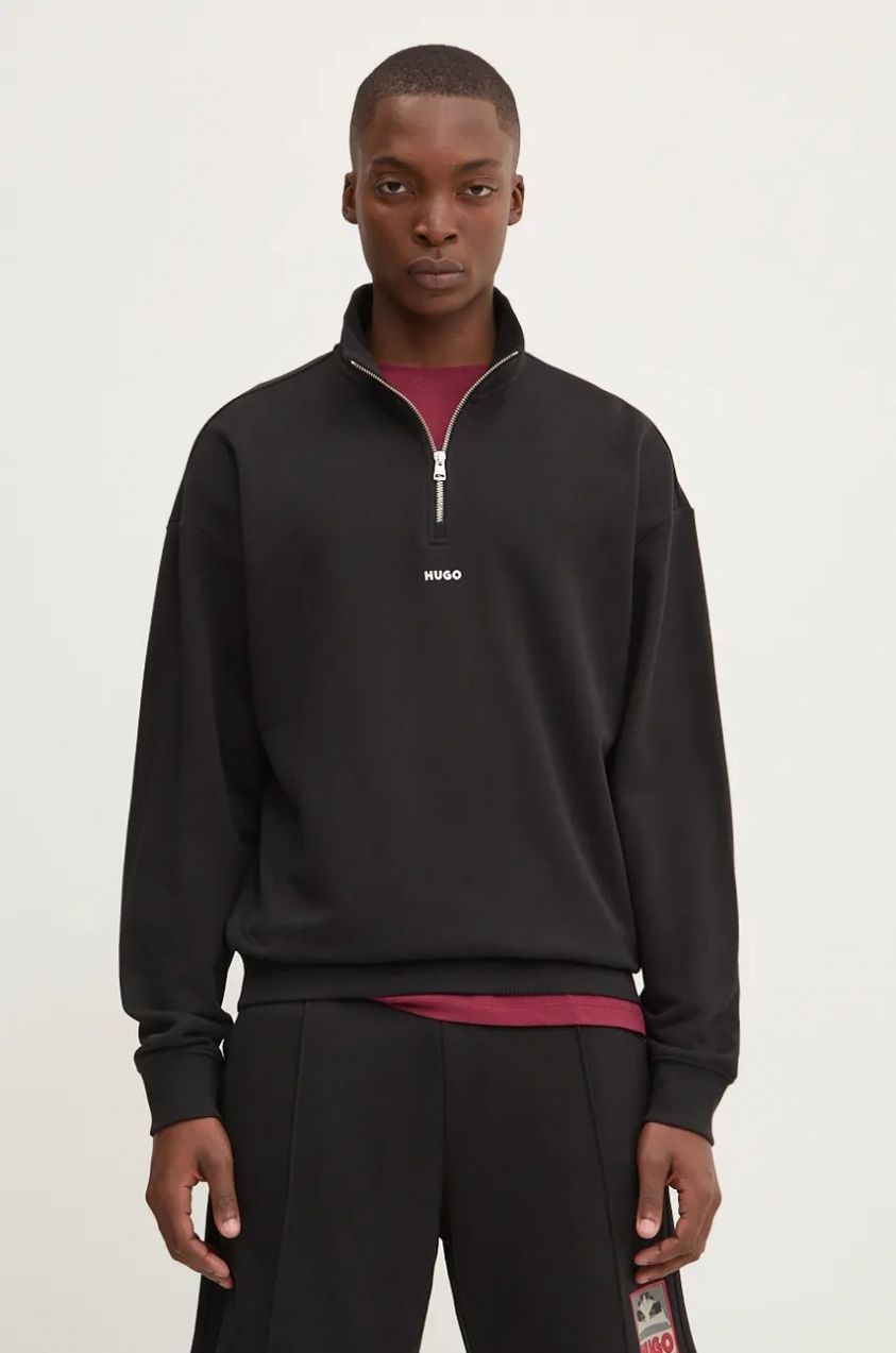 Bavlnená mikina HUGO Durty244 pánska, čierna farba, jednofarebná, 50525881