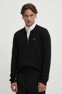 Sveter s prímesou vlny HUGO Sastoro pánsky, čierna farba, tenký, 50524556