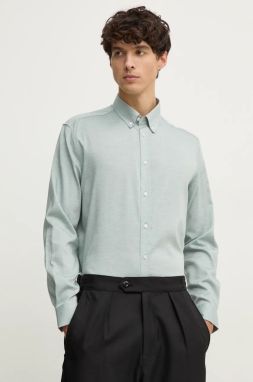Košeľa Sisley pánska, tyrkysová farba, regular, s golierom button-down, 5SEQSQ049