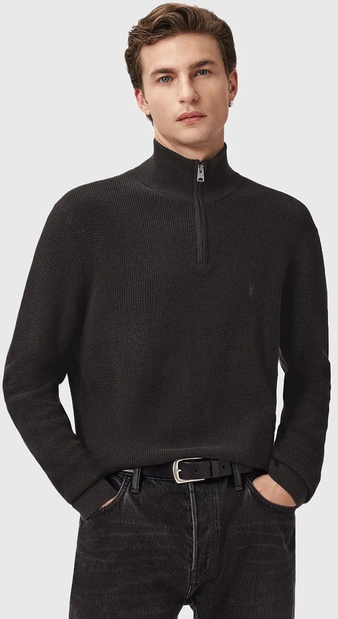 Sveter s prímesou vlny AllSaints ASPEN šedá farba, s polorolákom, M090KB