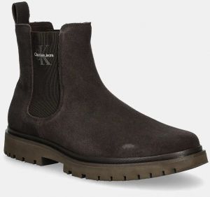 Kožené topánky chelsea Calvin Klein Jeans EVA BOOT MID CHELSEA ICONIC DR pánske, hnedá farba, YM0YM01080