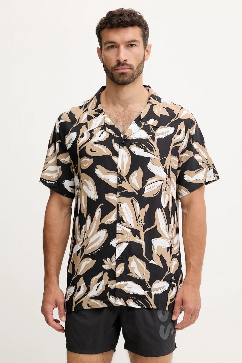 Košeľa BOSS Beach Shirt čierna farba, regular, 50535793