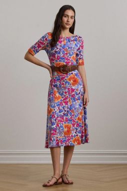 Bavlnené šaty Lauren Ralph Lauren biela farba, midi, áčkový strih, 250972596