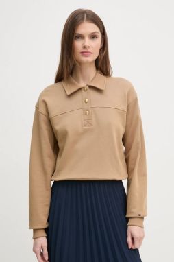 Bavlnená mikina Tommy Hilfiger dámska, hnedá farba, jednofarebná, WW0WW44081