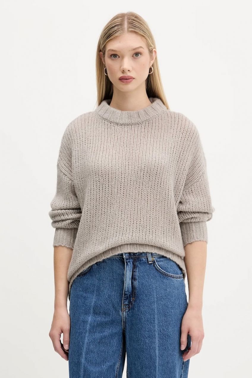 Vlnený sveter HUGO Sloossy ružová farba, 50522553