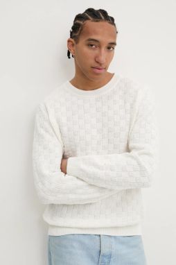 Bavlnený sveter HUGO béžová farba, 50531812