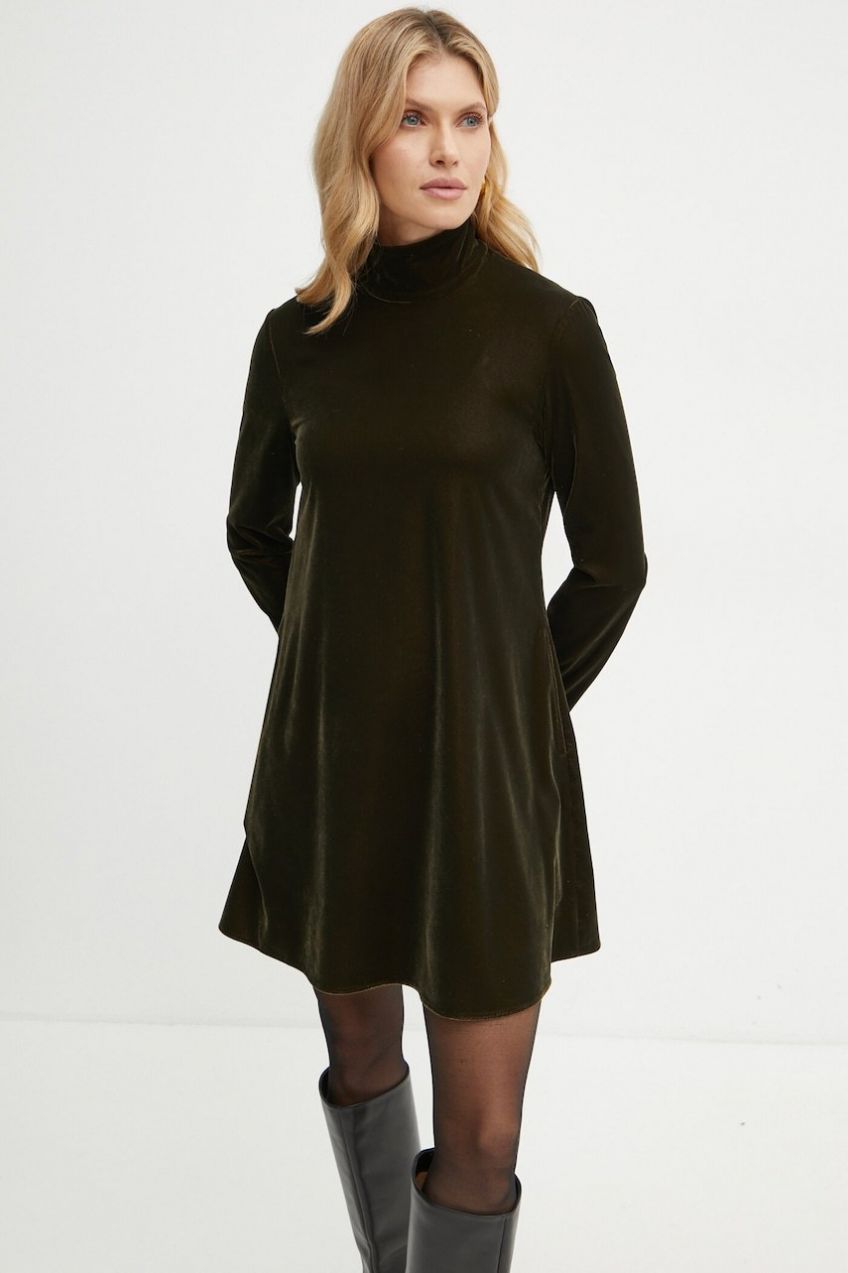 Zamatové šaty MAX&Co. zelená farba, mini, áčkový strih, 2426226014200