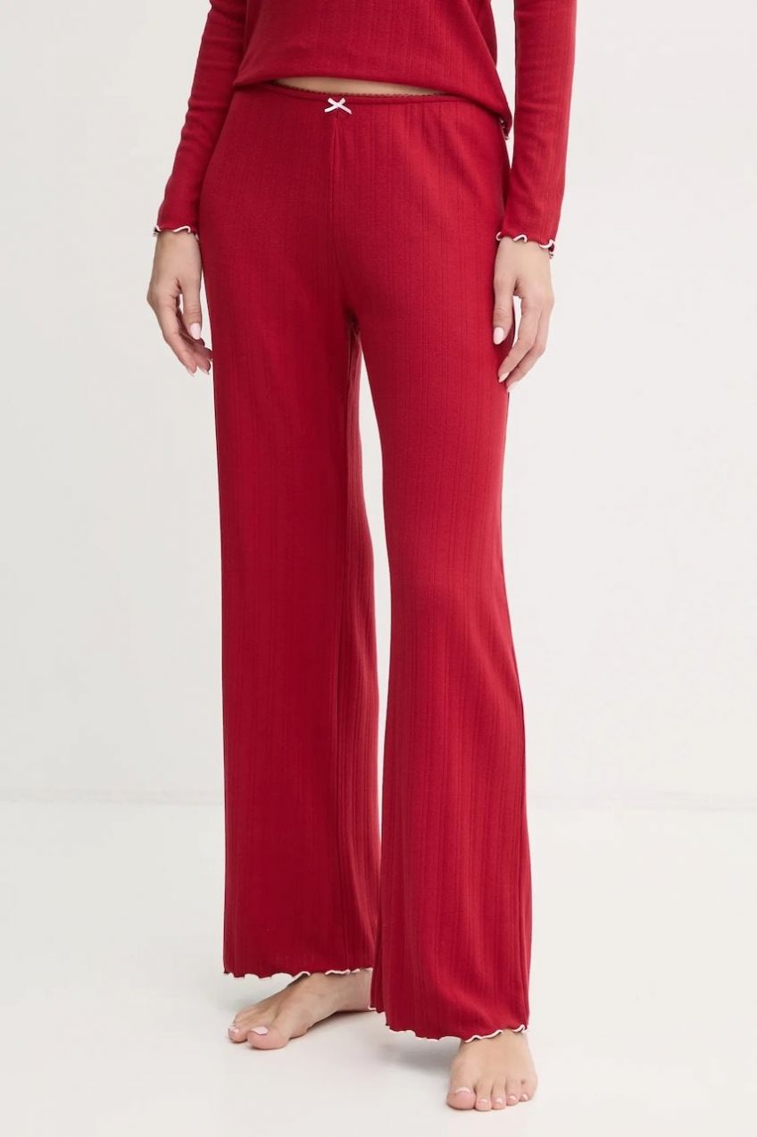 Pyžamové nohavice Abercrombie & Fitch dámske, bordová farba, KI146-4085