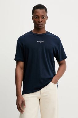 Bavlnené tričko Tommy Jeans pánske, béžová farba, s nášivkou, DM0DM21110