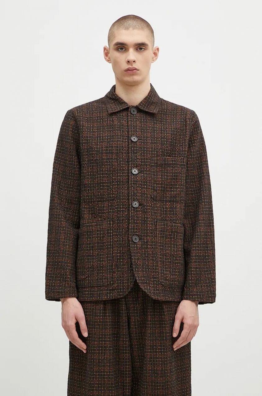 Vlnená košeľa Universal Works zelená farba, regular, s klasickým golierom, 31111