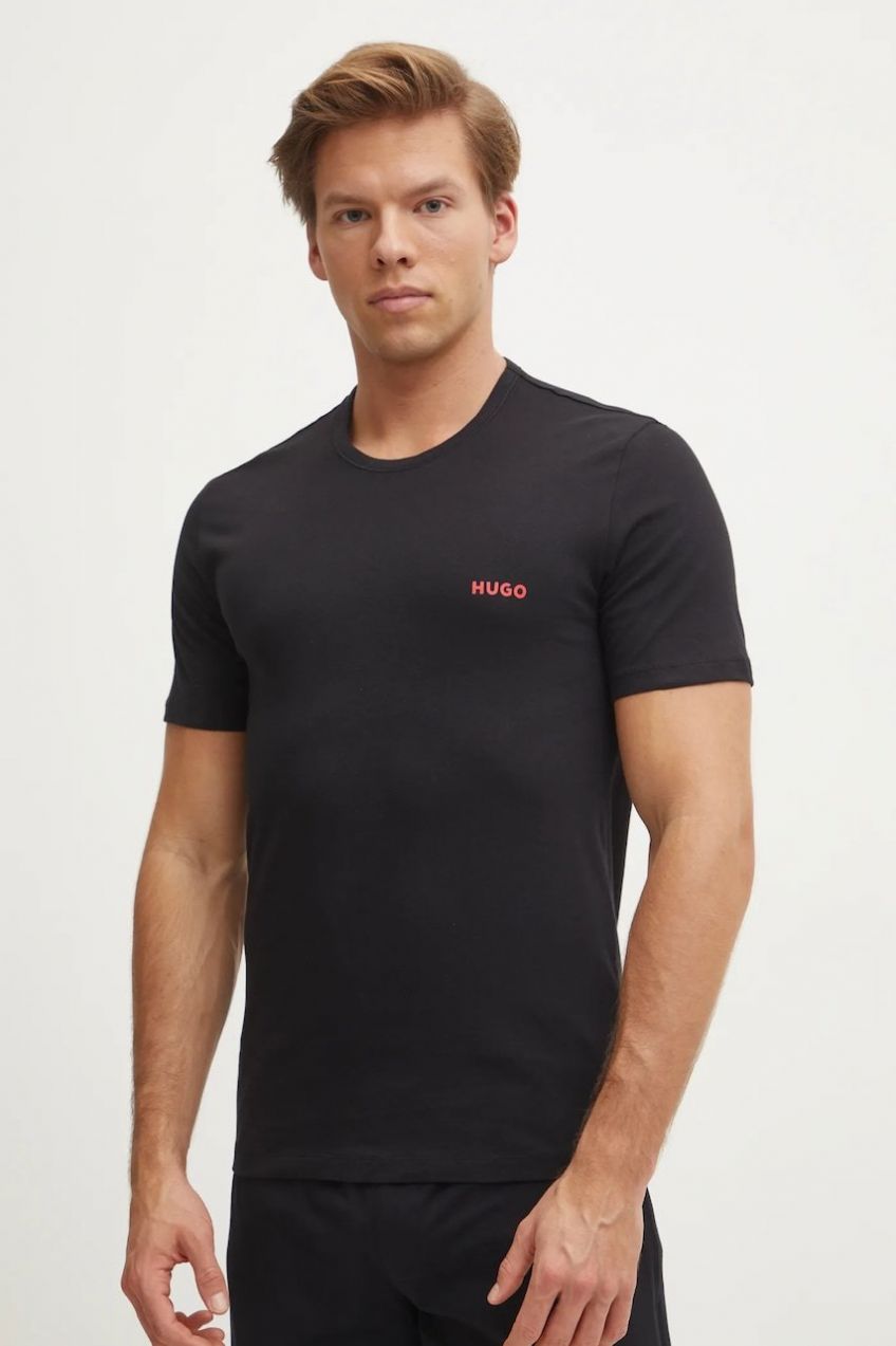 Bavlnené tričko HUGO 3-pak T-SHIRT RN TRIPLET P pánske, viac farieb, s potlačou, 50532811