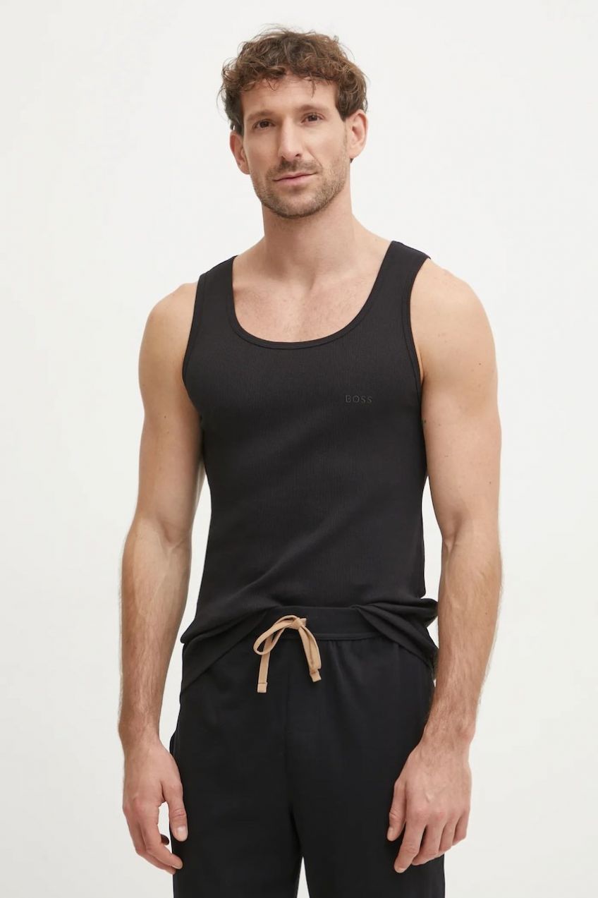 Bavlnené tričko BOSS 3-pak TankTop3P RibClassic pánske, čierna farba, 50542132