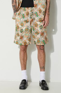 Ľanové šortky Drôle de Monsieur Le Short Jeu de Cartes oranžová farba, D-BS138-LI002-PC