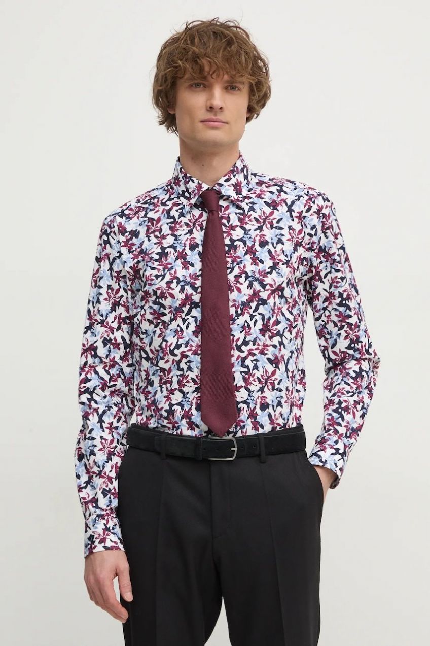 Košeľa BOSS pánska, biela farba, slim, s klasickým golierom, 50537989