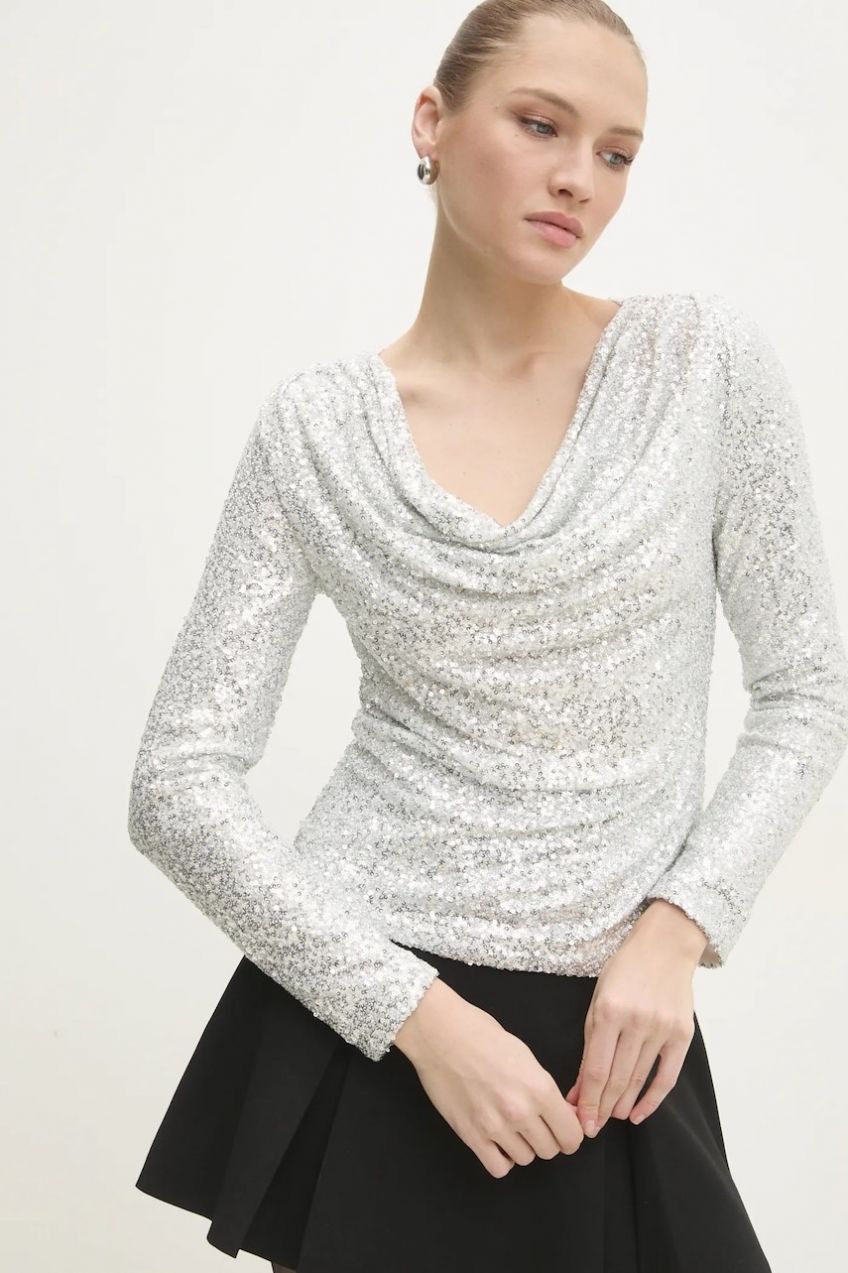 Blúzka Answear.LAB dámska, strieborná farba, s nášivkou