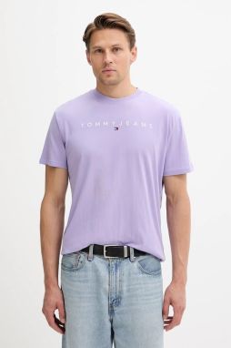 Bavlnené tričko Tommy Jeans pánske, béžová farba, s nášivkou, DM0DM20744