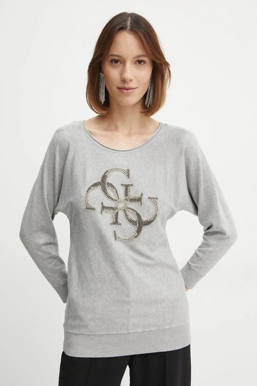 Sveter Guess EMERIE dámsky, šedá farba, tenký, W5RR37 Z2NQ2