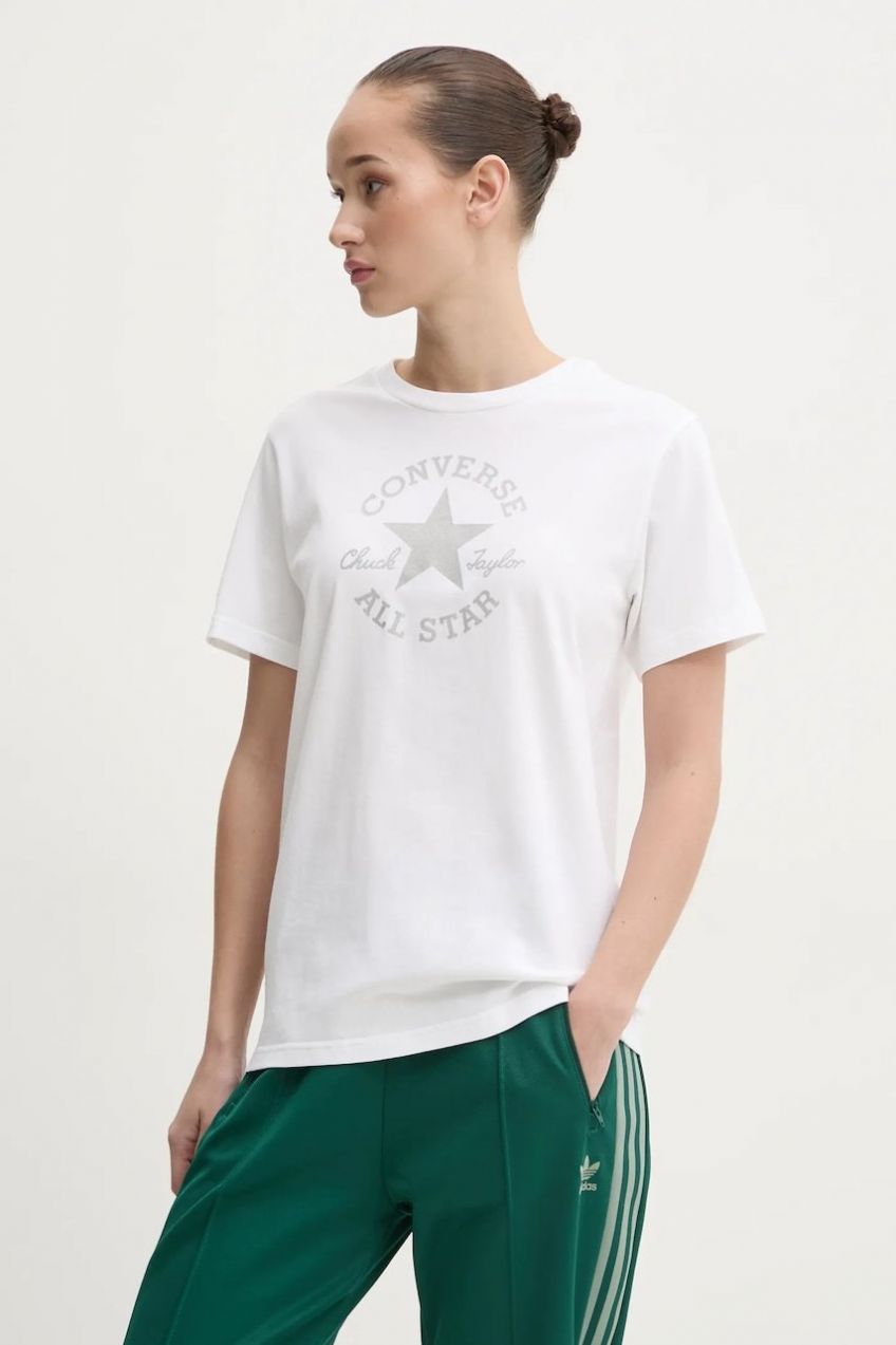 Bavlnené tričko Converse dámske, béžová farba, 10027077-A04