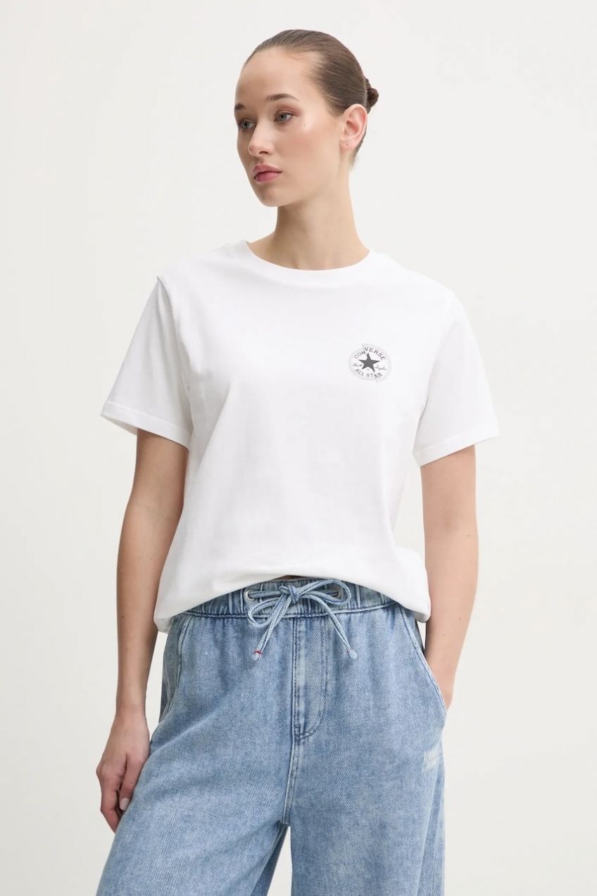 Bavlnené tričko Converse dámske, béžová farba, 10027570-A01