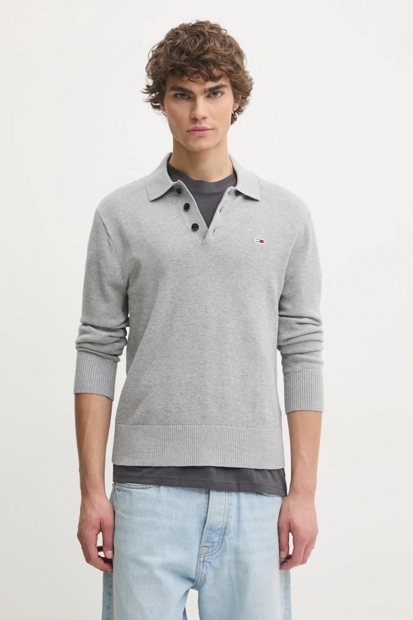 Bavlnený sveter Tommy Jeans šedá farba, DM0DM20304