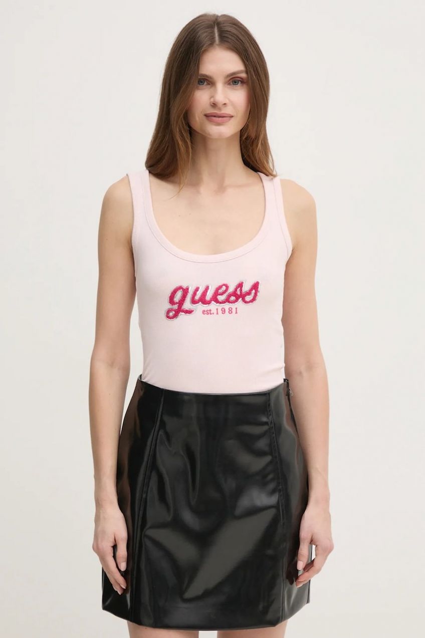 Top Guess CHENILLE dámsky, ružová farba, W5RP03 KA0H1