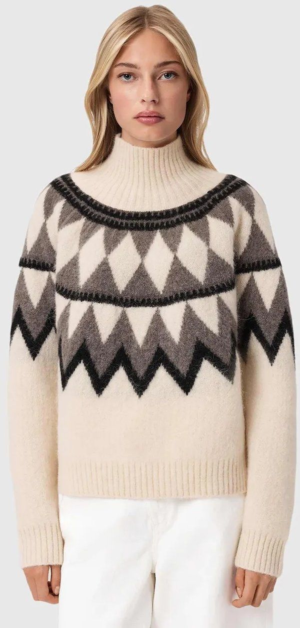 Sveter s prímesou vlny AllSaints TARA šedá farba, hrejivý, s rolákom, W086KB