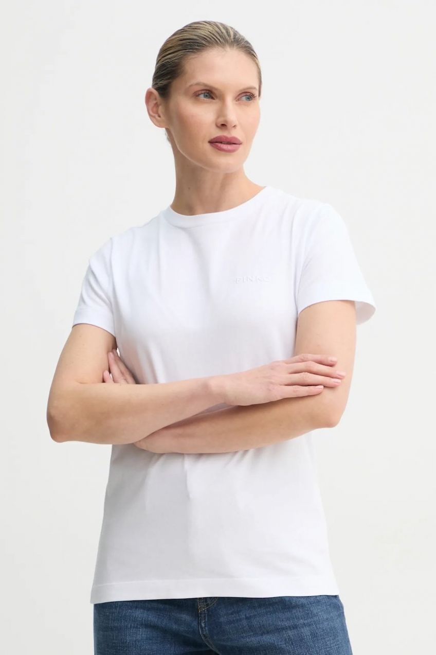 Bavlnené tričko Pinko dámske, biela farba, 101752 A2HN
