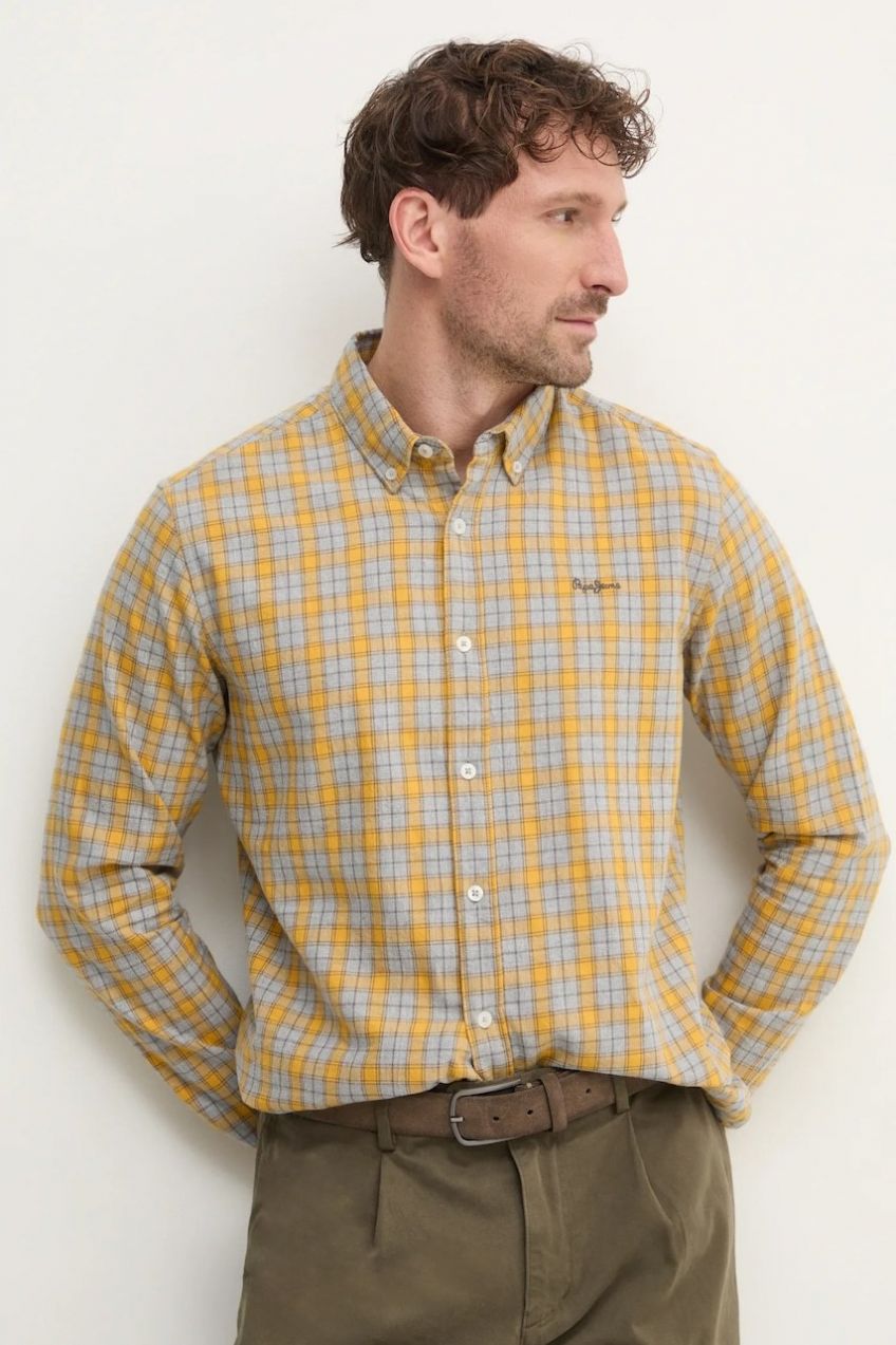 Bavlnená košeľa Pepe Jeans ARCHIE pánska, šedá farba, regular, s golierom button-down, PM308812