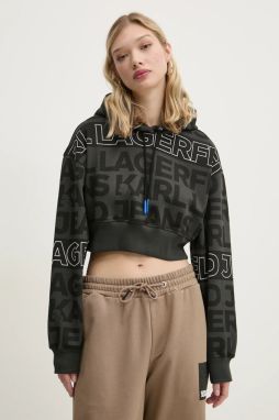Bavlnená mikina Karl Lagerfeld Jeans dámska, čierna farba, s kapucňou, vzorovaná, A1W20067