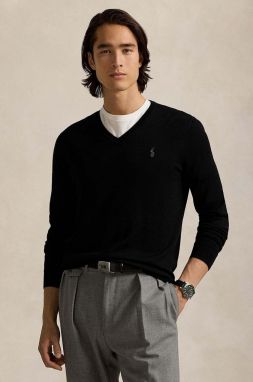 Vlnený sveter Polo Ralph Lauren RWS-Longsleeve čierna farba, ľahké, 710946142