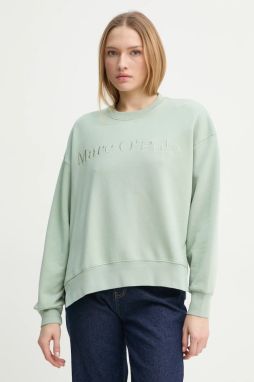 Bavlnená mikina Marc O'Polo dámska, zelená farba, s nášivkou, 502407354033