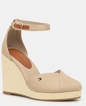 Espadrilky Tommy Hilfiger FLAG HIGH WEDGE ESPAD CLOSED TOE béžová farba, na kline, FW0FW08494