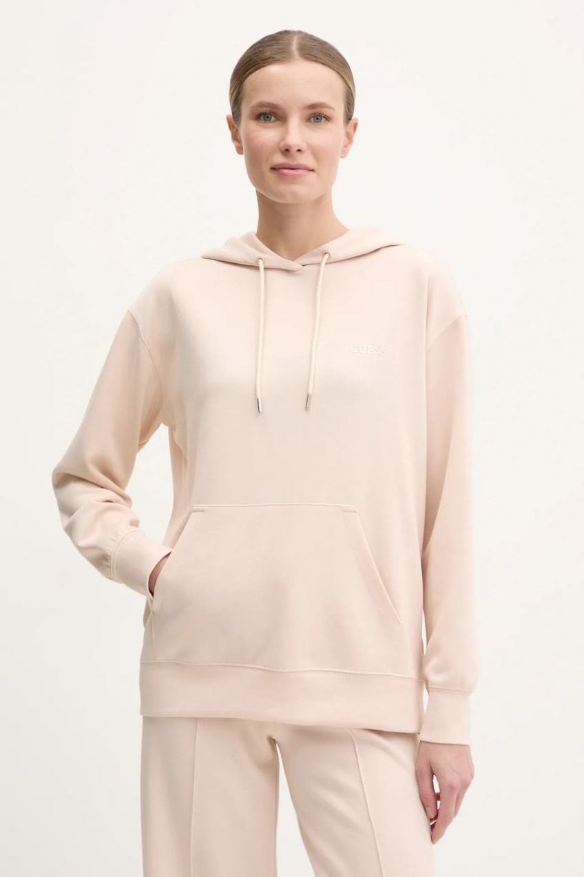 Mikina Guess GELSEY dámska, béžová farba, s kapucňou, jednofarebná, V5RQ18 KCOB2