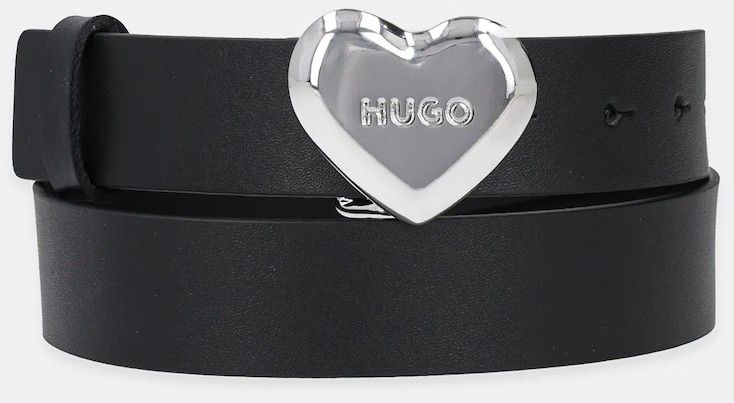 Kožený opasok HUGO Serce_Sz30 dámsky, čierna farba, 50529597