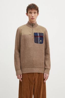 Vlnený sveter Baracuta Barbour x Baracut Miller Half Zip Knit pánsky, béžová farba, teplý, s rolákom, BRMAG0192