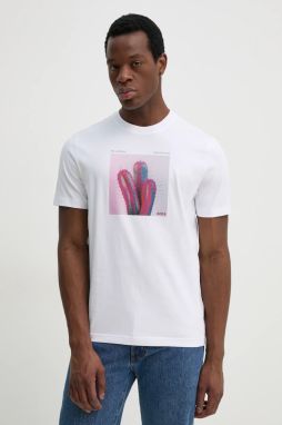 Bavlnené tričko BOSS Orange pánske, biela farba, s potlačou, 50535079