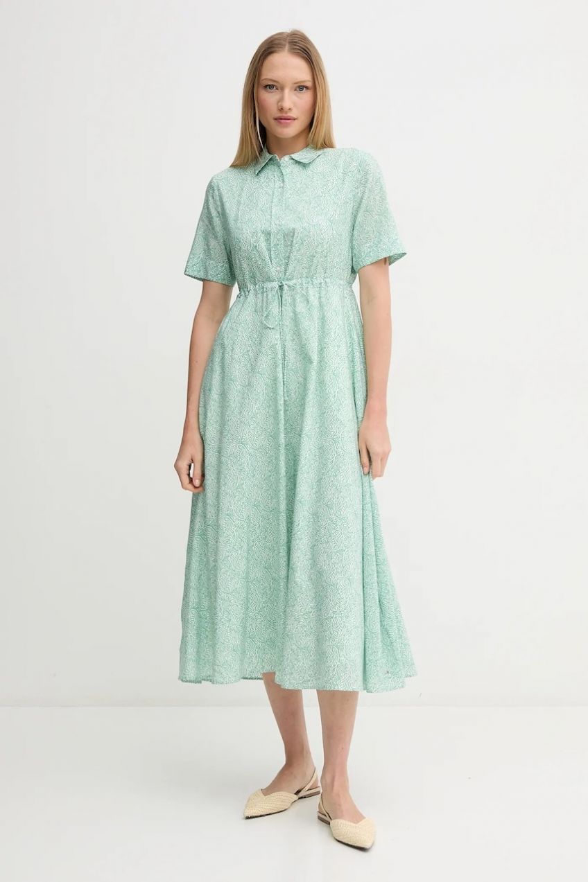 Šaty Tommy Hilfiger zelená farba, maxi, áčkový strih, WW0WW46009