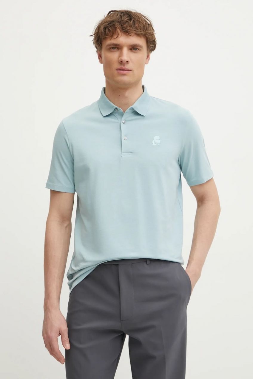 Polo tričko Karl Lagerfeld pánske, tyrkysová farba, jednofarebné, 551221.745750