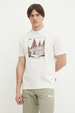 Tričko Jack Wolfskin Freeroamer pánske, béžová farba, s potlačou, A63860