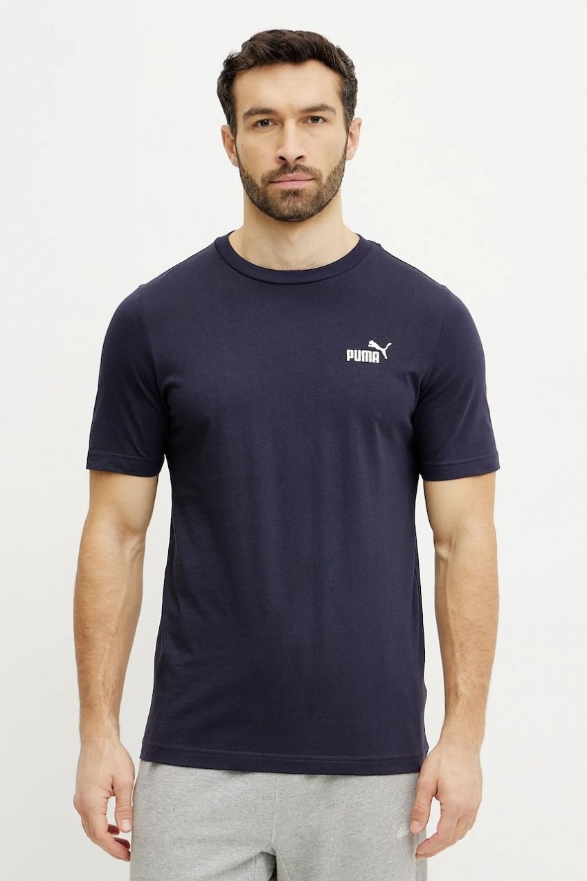 Bavlnené tričko Puma Essential Logo pánske, tmavomodrá farba, s nášivkou, 682534