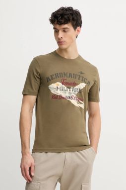 Bavlnené tričko Aeronautica Militare pánske, zelená farba, s potlačou, TS2406J641